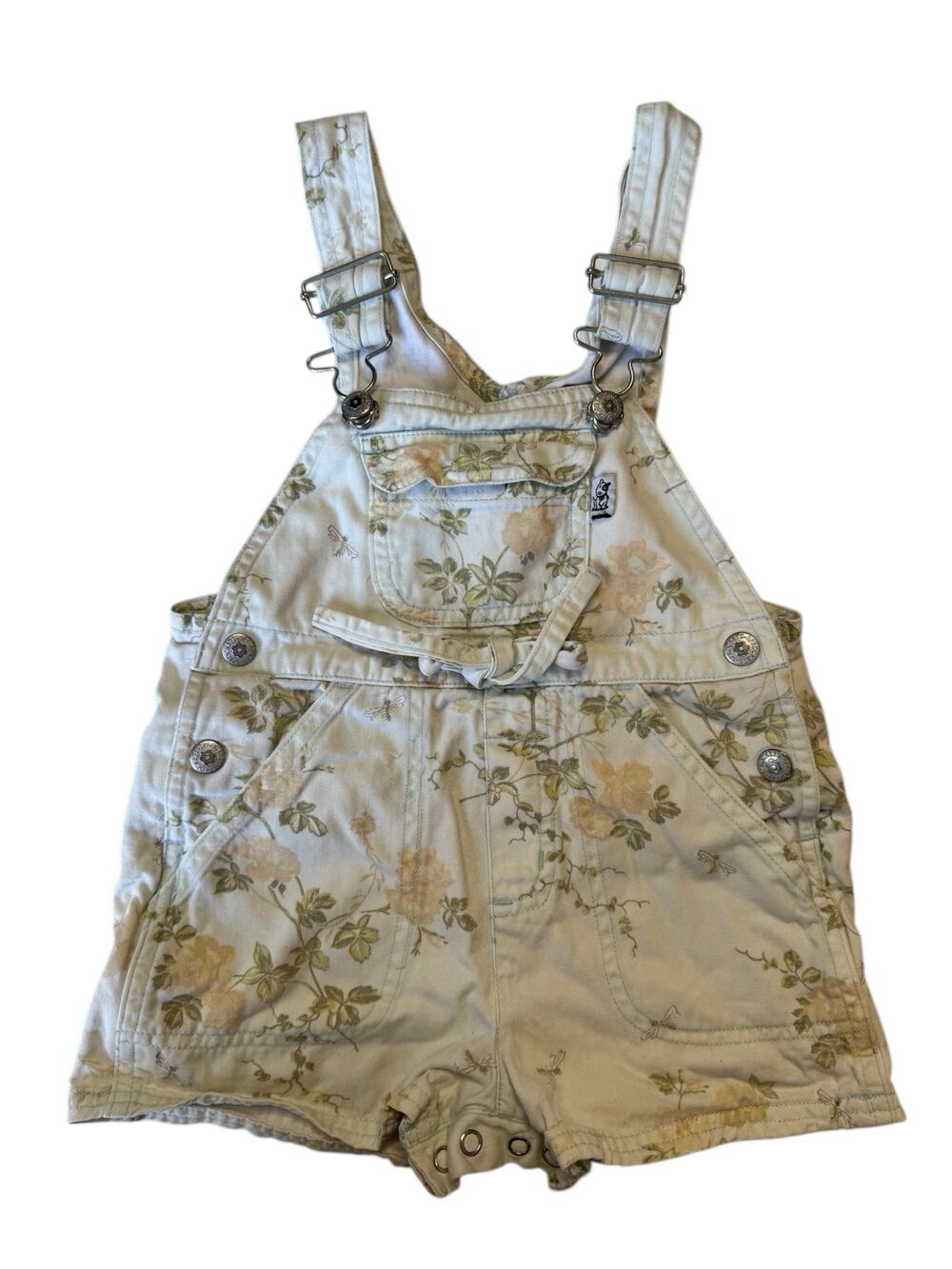 Vintage SPROCKETS Green Floral Cottage Shortie Overalls Size 2T Cotton Snaps